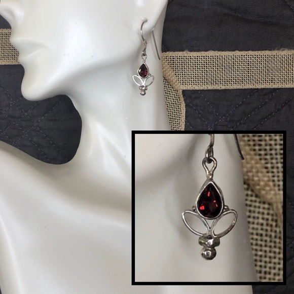 Vera Wolf Sterling Silver and Garnet Earrings - Picture 1 of 6